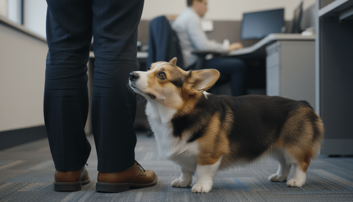 A supervisor figure with Velcro strips clinging to an employee.