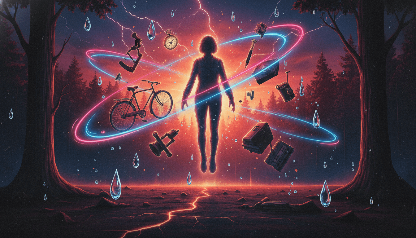 Abstract forces and particles depicting erratic kinetic movement and physics.