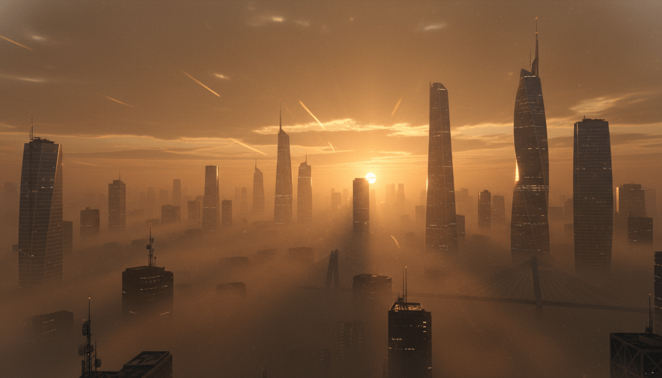 Polluted sky with a distinct brown haze.