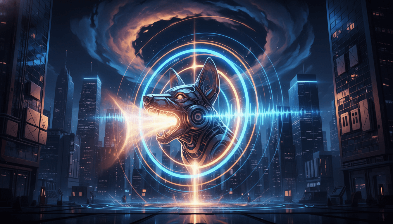 Vibrant sound waves depicting a loud, bark-like sonic boom.