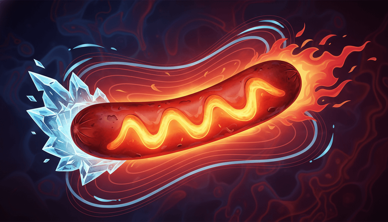 Unevenly cooled hot dog demonstrating thermal regulation problem.