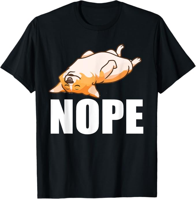 A t-shirt featuring a cute, vintage-style graphic of a lazy Corgi with a humorous 'Nope' saying.