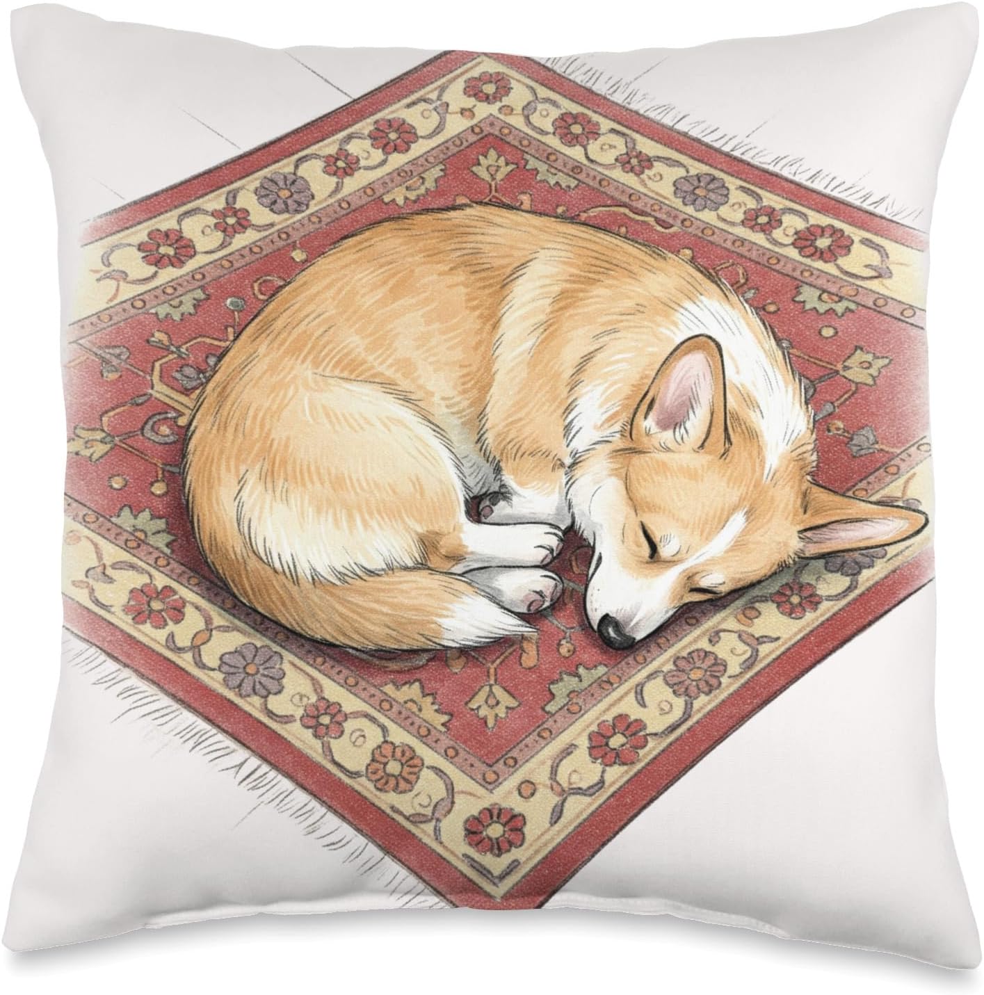 Throw pillow with a Sleeping Corgi as the design